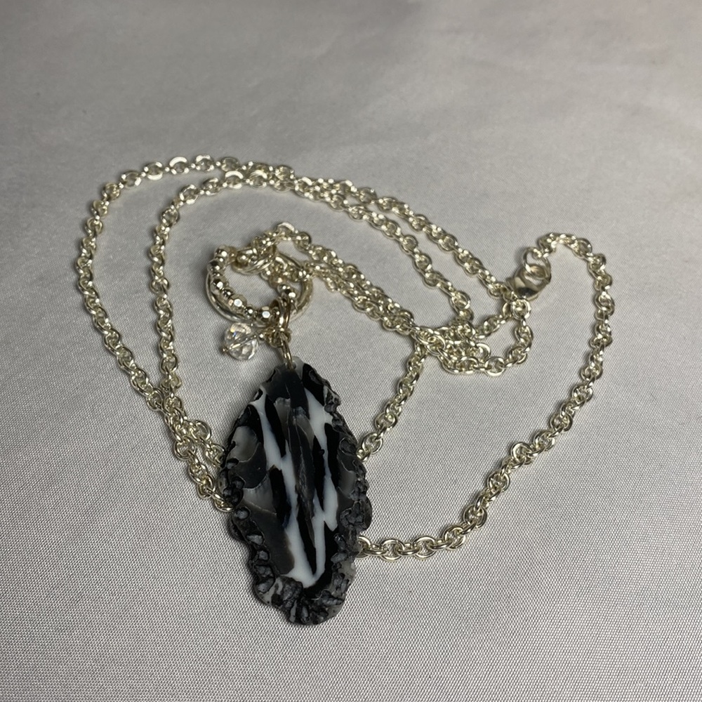 Long unique marbleized pendant necklace